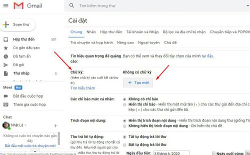 Cách tạo chữ kí trong Gmail