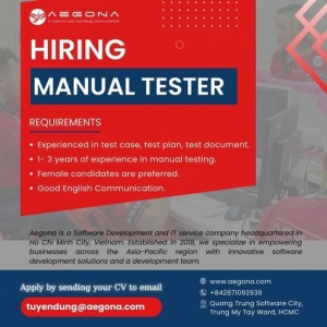 [q12, hcm] aegona ltd - tuyển dụng 01 nữ manual tester/baqc