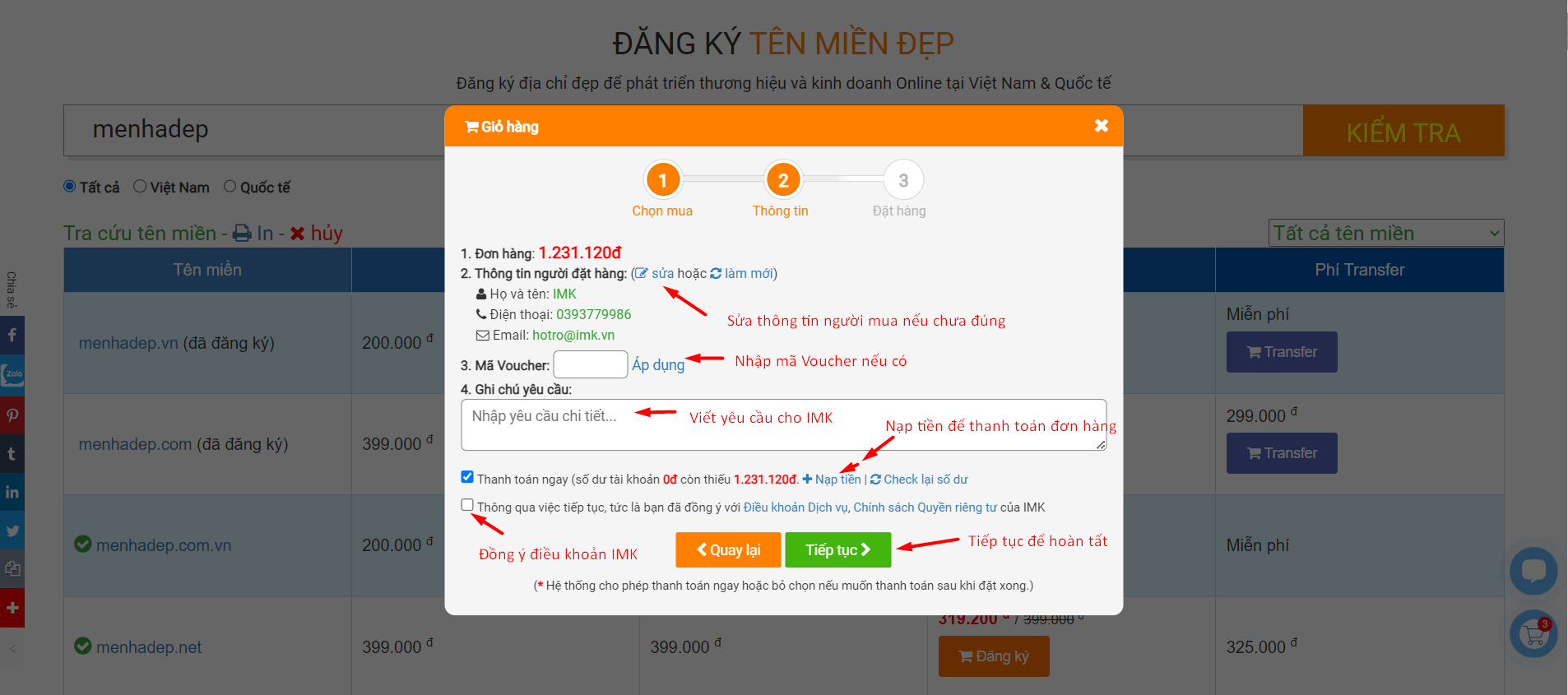Cách mua tên miền .com trực tuyến trên Bkasoft